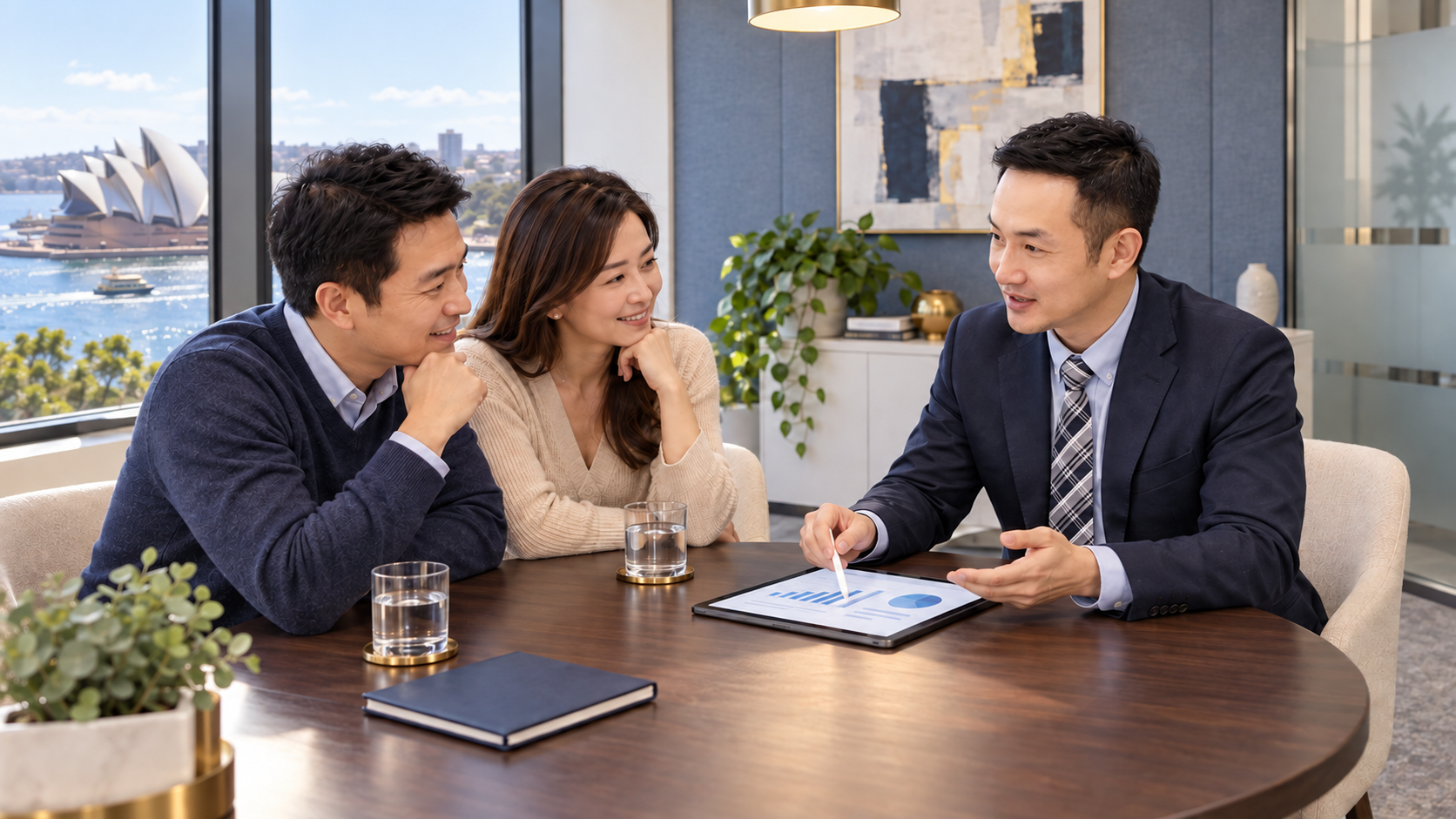 Illustrative meeting with Charlie explaining financial information to clients