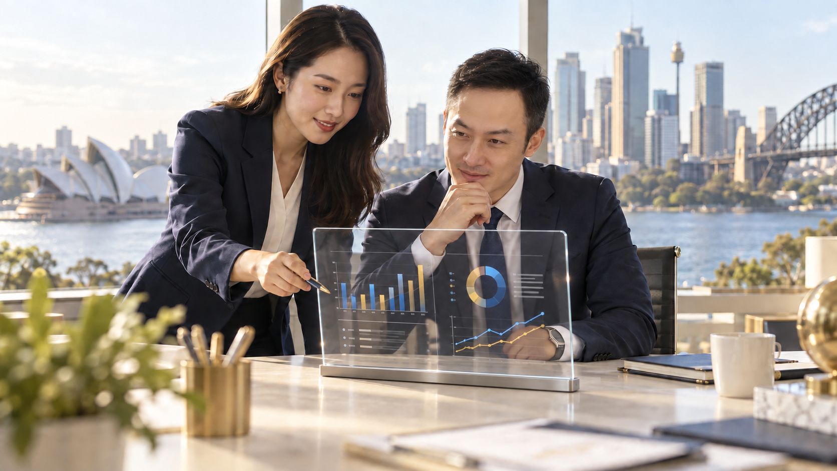 Illustrative Asian professionals using digital accounting tools in Sydney